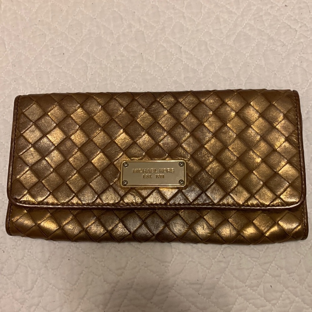 Gold Michael by Michael Kors Clutch with Cross Stitch/Braid Detail